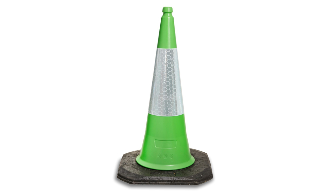 green and white traffic cones